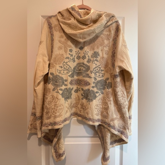 Johnny Was Sweaters - Johnny Was Biya Floral Embroidered Cream Hooded Cardigan-Limited Edition